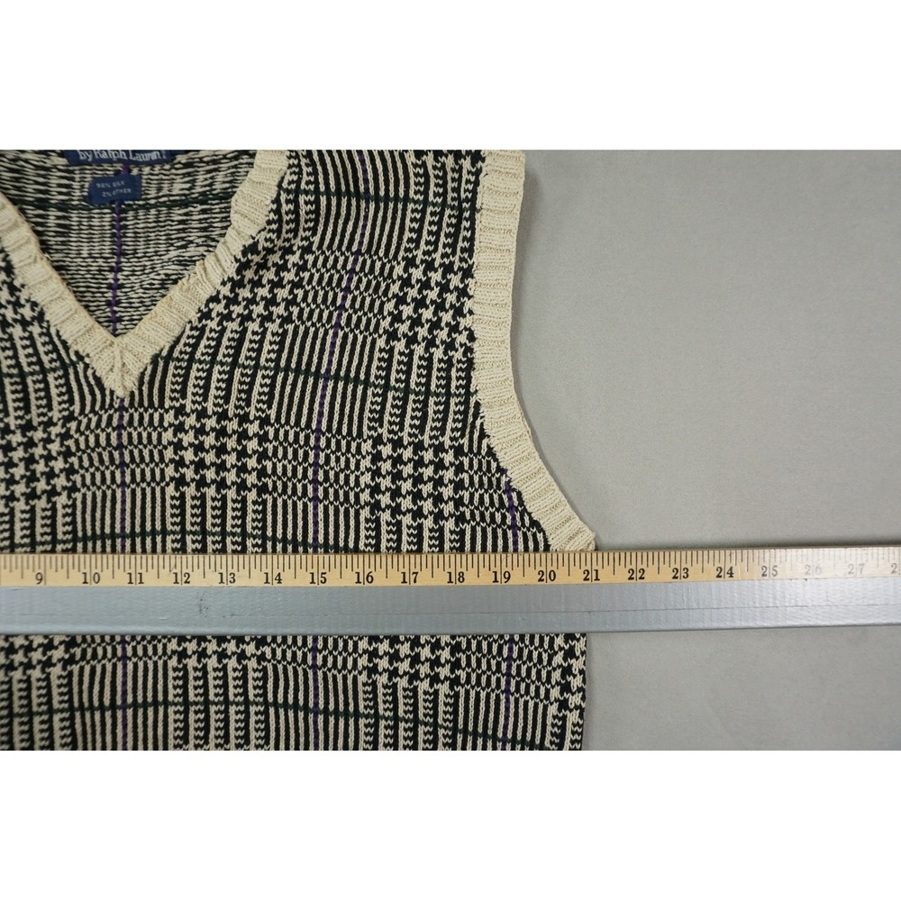 VTG Polo Ralph Lauren Mens Large V-Neck Fair Isle Knit Sweater Vest Cream Silk - Picture 4 of 5